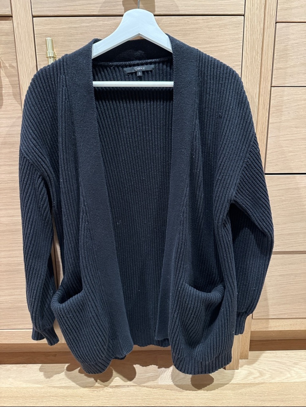 Quince Black Ribbed Open-Front Pocket Cardigan